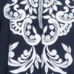 Oscar de la Renta Navy Blue Embroidered Silk Abhaya L