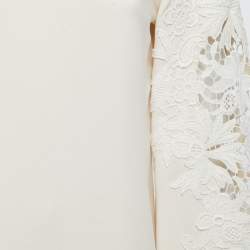 Pre Owned Oscar de la Renta Cream Crepe Lace Trimmed Long Sleeve Blouse M