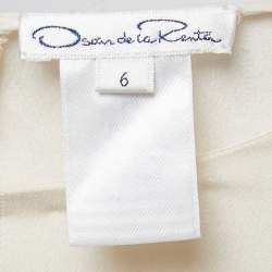 Pre Owned Oscar de la Renta Cream Crepe Lace Trimmed Long Sleeve Blouse M