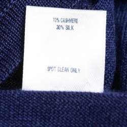 Pre Owned Oscar de la Renta Blue Embellished Knit Button Front Cropped Sweater S