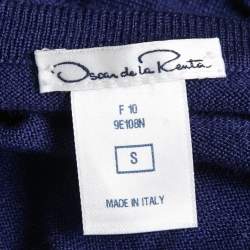 Pre Owned Oscar de la Renta Blue Embellished Knit Button Front Cropped Sweater S