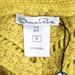 Pre Owned Oscar de la Renta Yellow Embellished Cashmere Knit Button Front Cardigan M