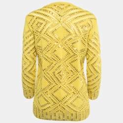 Pre Owned Oscar de la Renta Yellow Embellished Cashmere Knit Button Front Cardigan M
