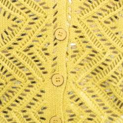 Pre Owned Oscar de la Renta Yellow Embellished Cashmere Knit Button Front Cardigan M