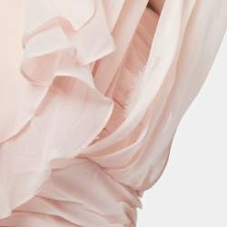 Oscar de la Renta Light Pink Silk Ruched Corset Detail Sleeveless Tiered Gown M