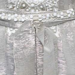 Oscar de la Renta Metallic Silk Beaded Belted Kaftan Maxi Dress S