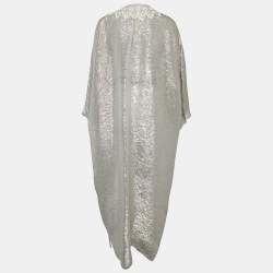 Oscar de la Renta Metallic Silk Beaded Belted Kaftan Maxi Dress S
