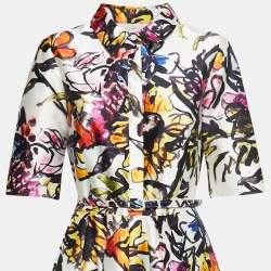 Oscar de la Renta Multicolor Abstract Printed Silk Belted Maxi Dress M