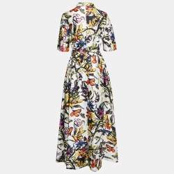 Oscar de la Renta Multicolor Abstract Printed Silk Belted Maxi Dress M
