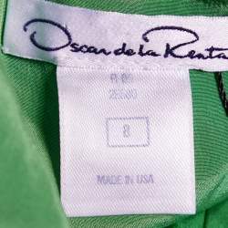 Pre Owned Oscar de la Renta Green Frayed Silk Sleeveless Midi Dress M