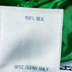 Pre Owned Oscar de la Renta Green Frayed Silk Sleeveless Midi Dress M