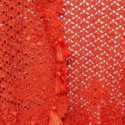 Pre Owned Oscar de la Renta Burnt Orange Crochet Silk Knit Shrug S