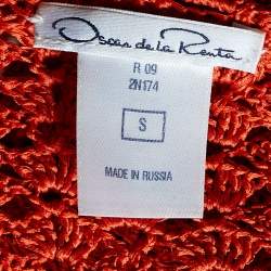 Pre Owned Oscar de la Renta Burnt Orange Crochet Silk Knit Shrug S