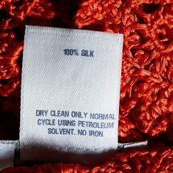 Pre Owned Oscar de la Renta Burnt Orange Crochet Silk Knit Shrug S