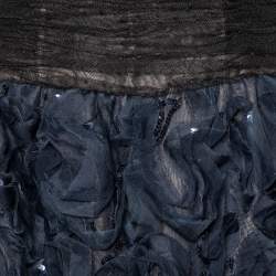 Pre Owned Oscar de la Renta Black Tulle & Floral Silk Sequin Embellished Mini Dress L