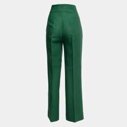 Pre Owned Oscar de la Renta Green Wool High Waist Trousers M