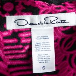 Pre Owned Oscar de la Renta Pink/Black Printed Satin Kaftan Dress S