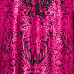 Pre Owned Oscar de la Renta Pink/Black Printed Satin Kaftan Dress S