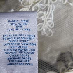 Oscar de la Renta White Lace Contrast Embroidery High Low Hem Top M