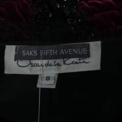 Pre Owned Oscar de la Renta Purple Embellished Velvet Lace Trimmed Open Front Jacket M