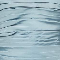 Oscar de la Renta Light Blue Silk Pleated Ruffle Strapless Gown M
