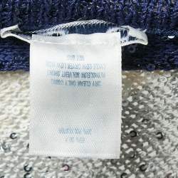 Pre Owned Oscar de la Renta Blue Striped Sequined Knit Buttoned Cardigan S