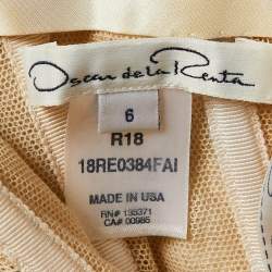 Oscar de la Renta Cream Silk Green Leaf Embellished Strapless Gown M