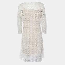 مملوكة مسبقًا Oscar de la Renta White Lace Midi Dress M