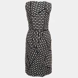 Pre Owned Oscar de la Renta Navy Blue Tweed Sleeveless Short Dress M