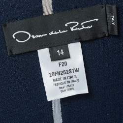 Pre Owned Oscar de la Renta Navy Blue Wool Metallic Trim Midi Dress XL