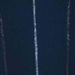 Pre Owned Oscar de la Renta Navy Blue Wool Metallic Trim Midi Dress XL