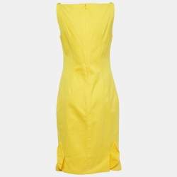 Pre Owned Oscar de la Renta Yellow Cotton Sleeveless Midi Dress M