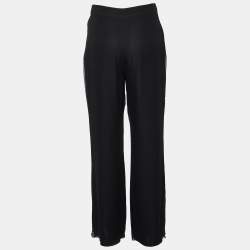Pre Owned Oscar de la Renta Black Silk Chiffon Wide Leg Trousers S