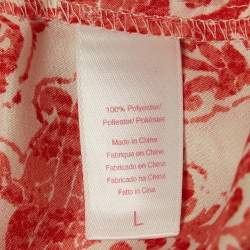 Pre Owned Oscar de la Renta Pink Label Cream/Orange Print Satin Belted Coat L