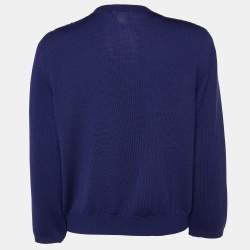 Pre Owned Oscar de la Renta Blue Wool Sequin Embellished Cardigan L