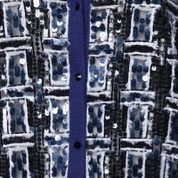 Pre Owned Oscar de la Renta Blue Wool Sequin Embellished Cardigan L