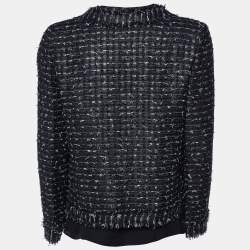 Pre Owned Oscar de la Renta Black Tweed Ruffled Blouse & Jacket Set L