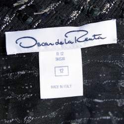 Pre Owned Oscar de la Renta Black Tweed Ruffled Blouse & Jacket Set L