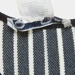 Pre Owned Oscar de la Renta Navy Blue/White Stripe Wool Blend Sleeveless Midi Dress M