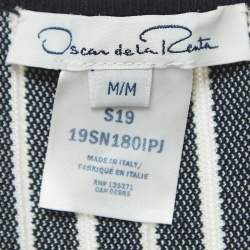 Pre Owned Oscar de la Renta Navy Blue/White Stripe Wool Blend Sleeveless Midi Dress M