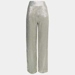 Pre Owned Oscar de la Renta Gold Lamé Wide Leg Pants M