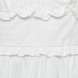 Oscar de la Renta White Lace Trim Cotton Ruffled Peplum Top M