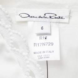 Oscar de la Renta White Lace Trim Cotton Ruffled Peplum Top M