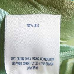 Pre Owned Oscar de la Renta Green Silk Pleat Detail Draped Gown L