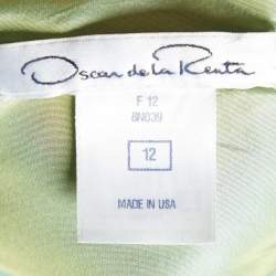 Pre Owned Oscar de la Renta Green Silk Pleat Detail Draped Gown L