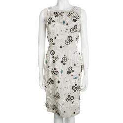 Pre Owned فستان أوسكار دي لارينتا رصاصي مزخرف بلا أكمام مجسم S