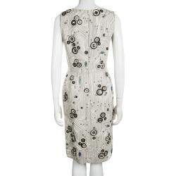 Pre Owned فستان أوسكار دي لارينتا رصاصي مزخرف بلا أكمام مجسم S