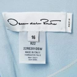 Pre Owned Oscar de la Renta Blue Floral Applique Wool Shift Dress XL