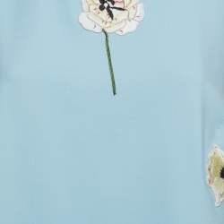 Pre Owned Oscar de la Renta Blue Floral Applique Wool Shift Dress XL