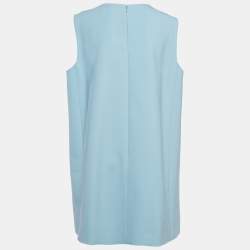 Pre Owned Oscar de la Renta Blue Floral Applique Wool Shift Dress XL